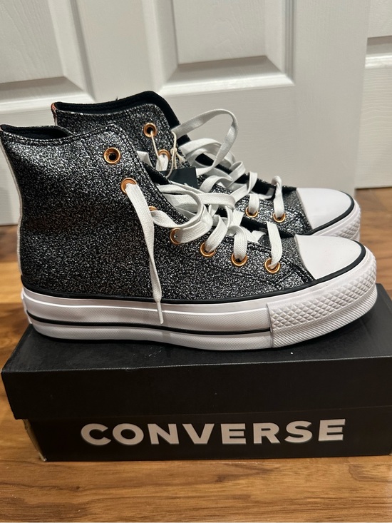 Converse Shoes - Converse Black Glitter High-Top Sneakers with White Toe